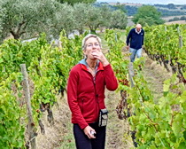 Sally feasting on grapes in Tuscany