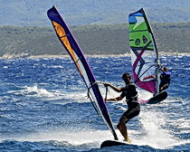 Friends windsurfing in Bol, Croatia