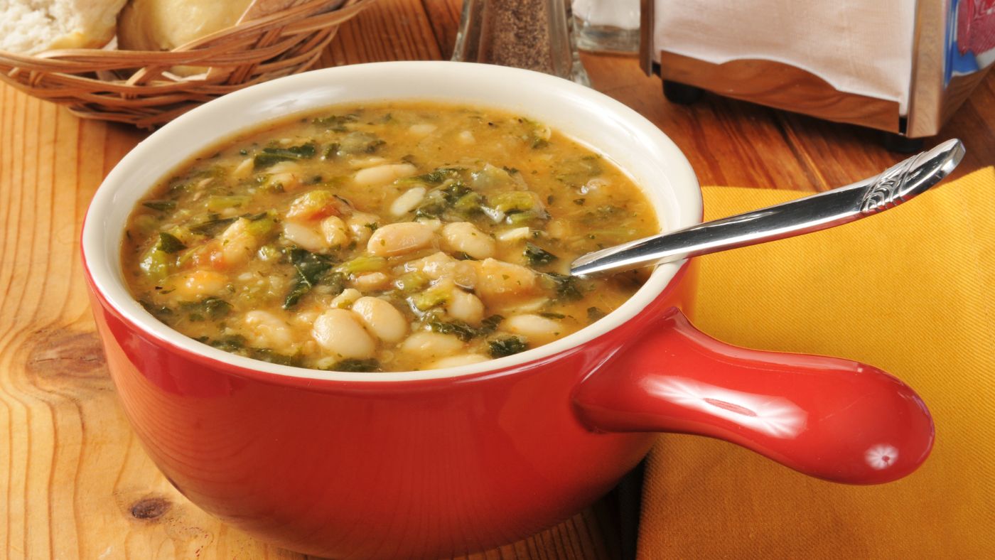 bowl of white bean and kale soup